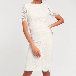 Lulu's White Lace Short Sleeve Midi Dress - Small